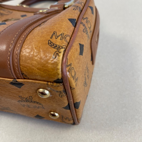 MCM Visetos Mini Boston Bag in Cognac - Preowned - Picture 10 of 14
